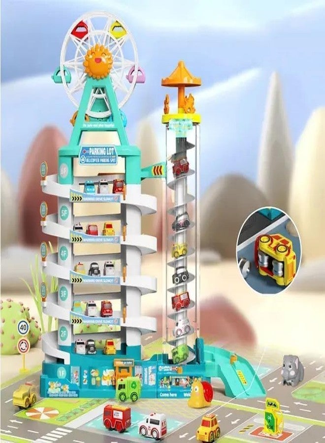 GEMCZA Ferris Wheel & ElevatorCar Adventure- 4 Level Parking with Light -Music & 14 Mini Cars & Vans-Garage Parking Lot Play Set for Kids- Boys & Girls(Ramokdu Toys) - Image 4